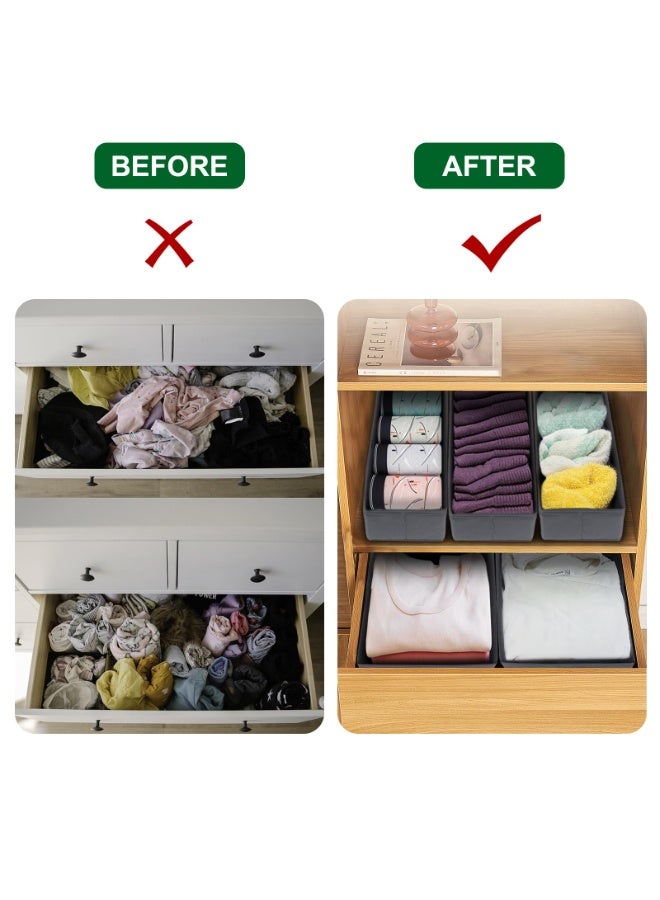 LODROC 12 Pack Drawer Organisers, Foldable Storage Box Fabric Drawer Dividers Wardrobe Storage Organiser Storage Cubes for Closet, Dresser, Nursery, Bedroom, Foldable Cube Boxes for Clothes, Pants, Underwear, Sock, Bras Organization, Grey - Image 5